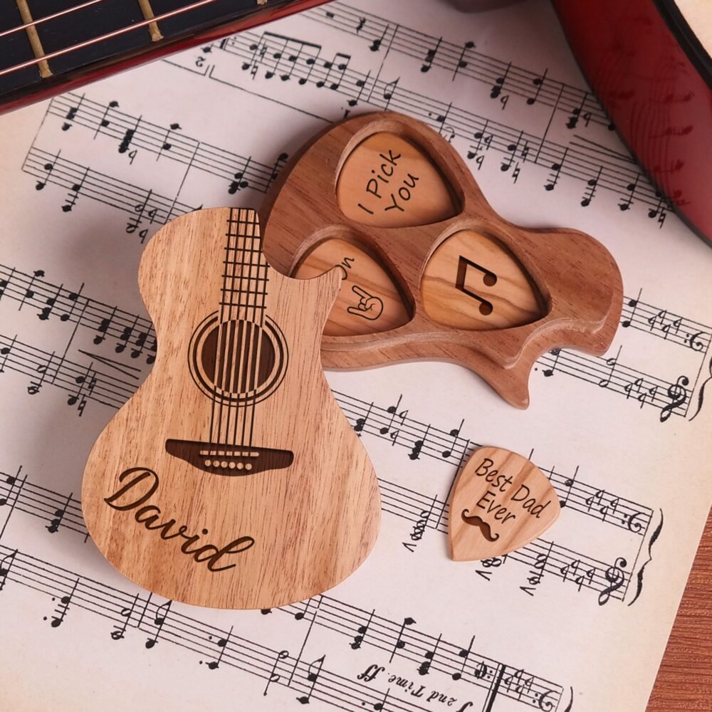 Personalized Wooden Guitar Picks with Case